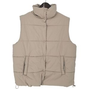 COTTONONBODY The Mother Puffer Vest Sand Beige Quilted High Neck Puffer Vest